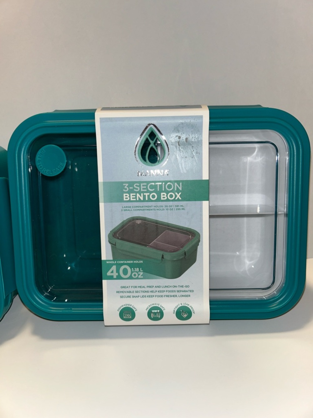 Manna Set of 2 3-Section Bento Box in teal, featuring a total capacity of 40 oz. - Picture 4 of 16